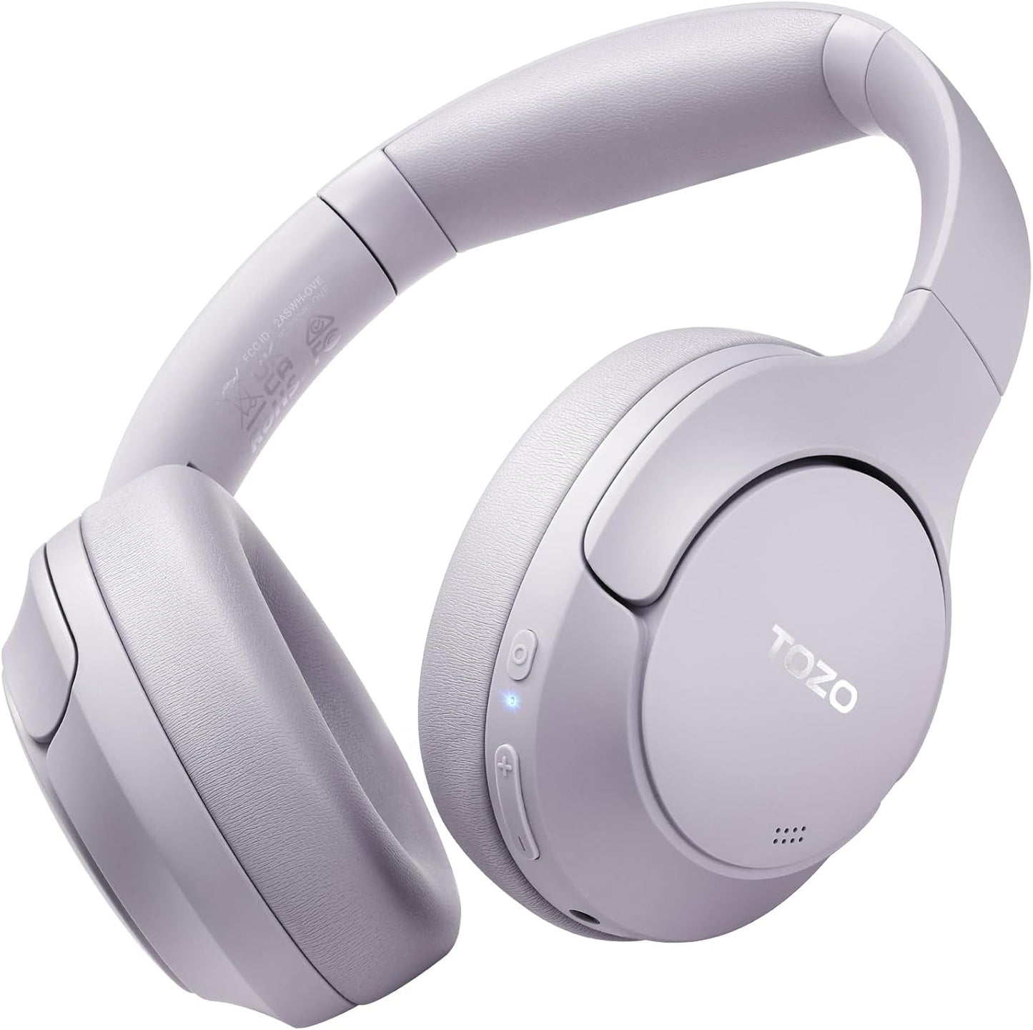 TOZO HT2 Hybrid Active Noise Cancelling Headphones, Wireless Over Ear Bluetooth Headset, 60H Playtime, Hi-Res Audio Custom EQ via App Deep Bass Comfort Fit Ear Cups, for Home Office Travel Purple