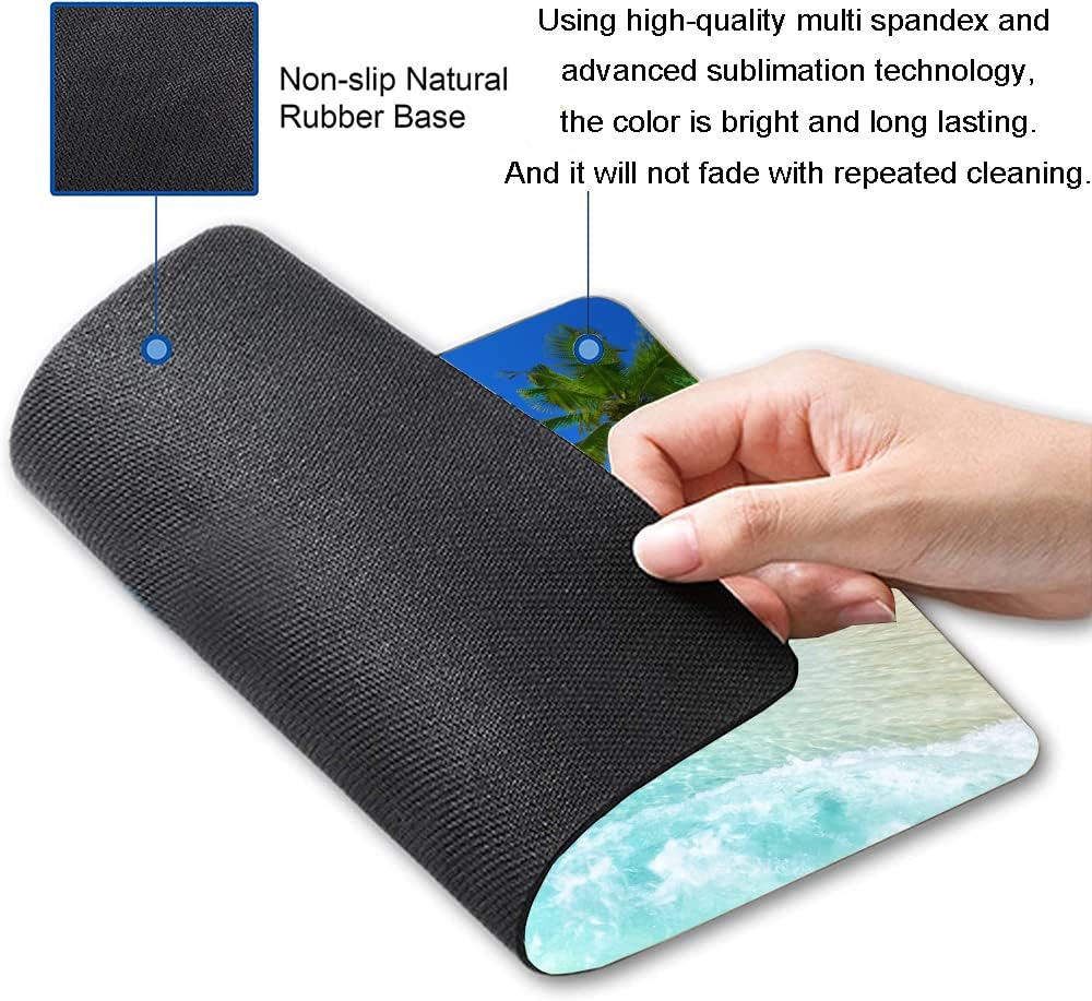 Hokafenle Mouse Pad, Square Beach Style Anti-Slip Rubber Mousepad for Gaming Office Laptop Computer PC Men Women Kids, Cute Custom Pattern, Beach and Coconut Trees Design