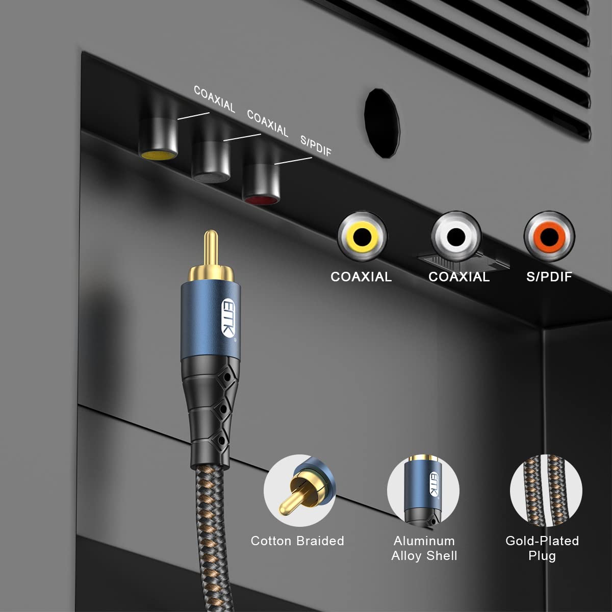 EMK Subwoofer Cable RCA to RCA Audio Cable 24K Gold-Plated Nylon Braided Double Shielded Digital Analogue Supports Amplifiers,Home Theater,Hi-Fi Systems,Subwoofer(3.3ft/1m)