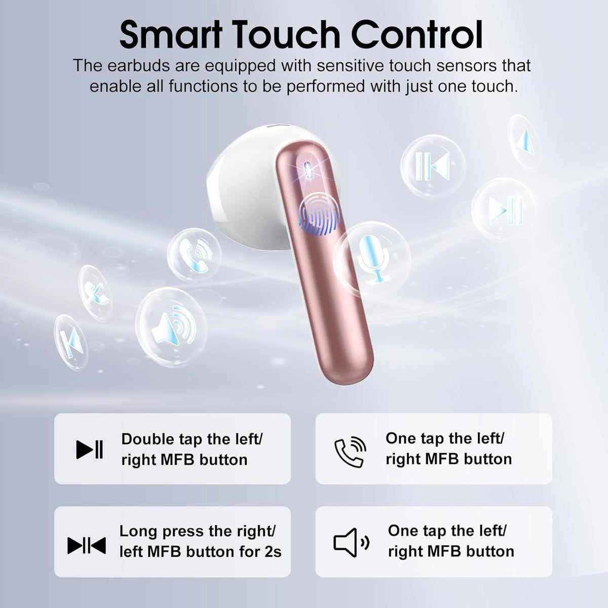 Wireless Earbuds, Bluetooth 5.4 Headphones with 3D Bass Stereo, 40H Ultralight in-Ear Buds, Bluetooth Earbuds with 4 ENC Noise Cancelling Mic, USB-C, IP7 Waterproof Earphones for Android iOS, Rose