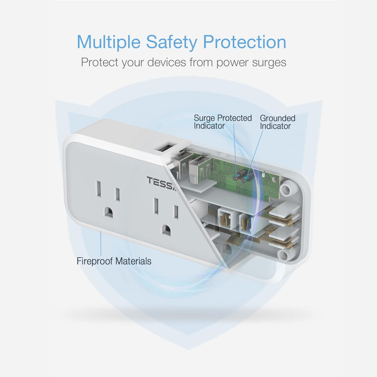 Multi Plug Outlet Extender, USB C Wall Charger, TESSAN Wall Plug Splitter with 5 Outlets and 3 USB, Electrical Power Expander with Surge Protector Spaced for Home Office Dorm Room