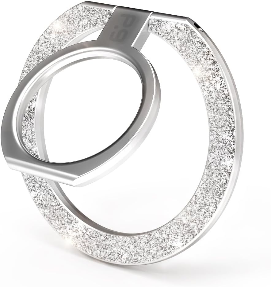 PureGear Magnetic Phone Grip Ring Stand, Magnetic Phone Ring Holder for MagSafe iPhone 16, 16 Pro, 16 Plus, 16 Pro Max, 15, 15 Plus, 14, 14 Pro, 14 Pro Max, 13, 12 Adjustable Kickstand(Silver Glitter)