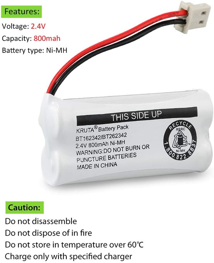 Kruta BT162342 BT262342 Cordless Phone Batteries Compatible with BT183342 BT283342 BT166342 BT266342 VTech CS6114 CS6419 CS6719 at&T EL52300 CL80111 Handset Telephone (Pack 8)