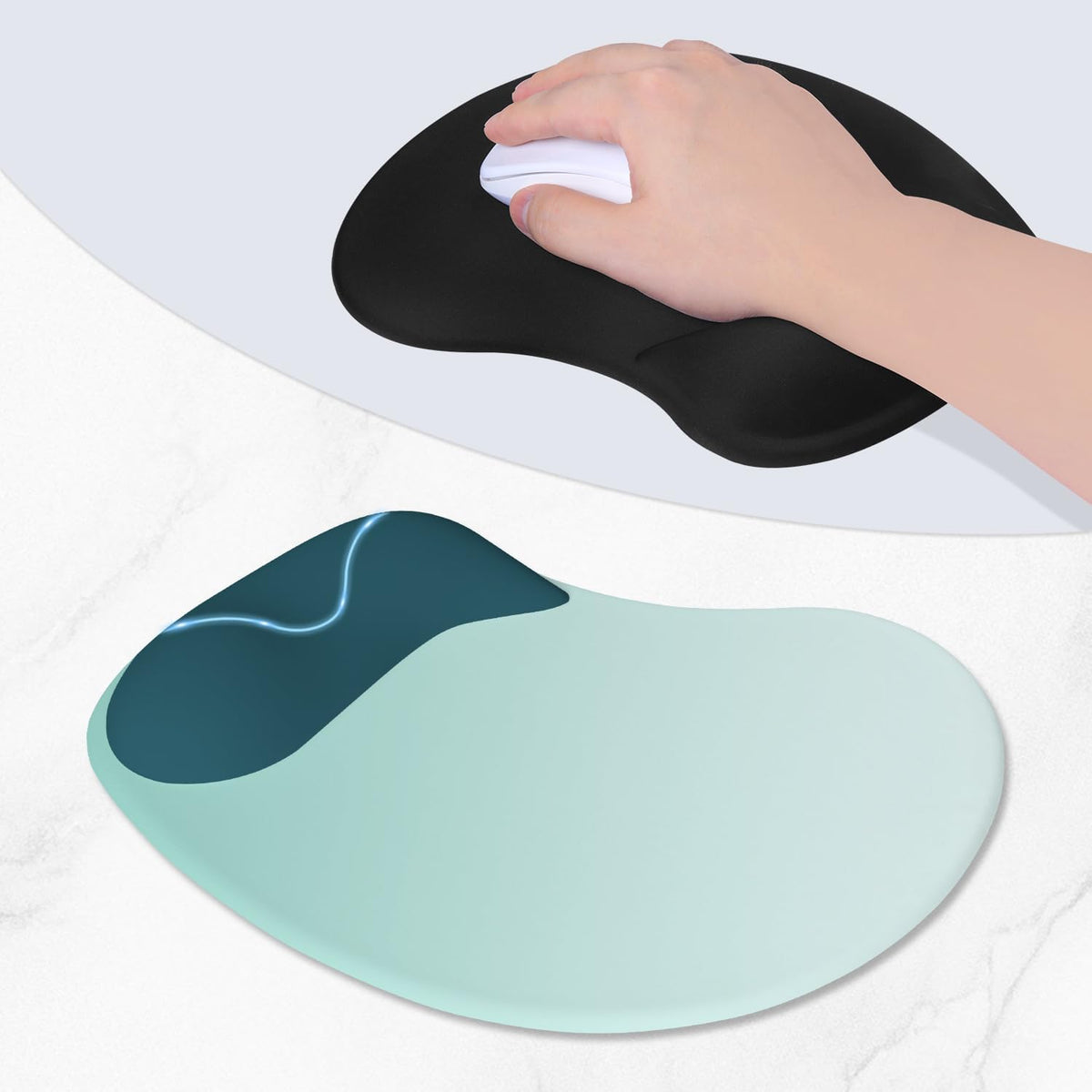 ITNRSIIET Ergonomic Mouse Pad, Cushioned Gel Wrist Rest, Non-Slip Base, Smooth Surface, Cute Multi-Color, 9.5 x 8.2 in, Light Green to White