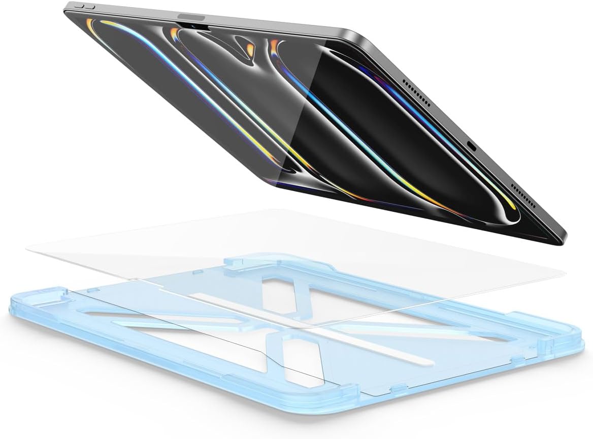 FLOLAB ONETIME NanoArmour Screen Protector for iPad Pro 11 Inch M4 2024 Tempered Glass, TruColor, Blue Light Blocker, No Blue Tint, Original Display Color, Ultra Clear, Easy Install, Durable