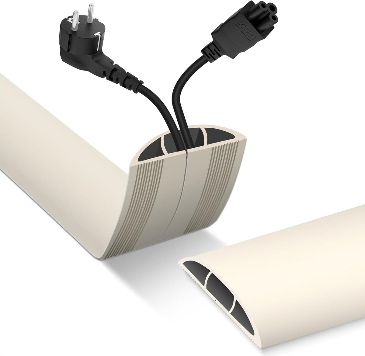 Floor Cord Cover, Cable Protector, 0.63W x 0.31H inches, Wire Cover for Extension Cords, Floor Cable Covers Prevent Cable Trips (Beige, 50-10 Feet)