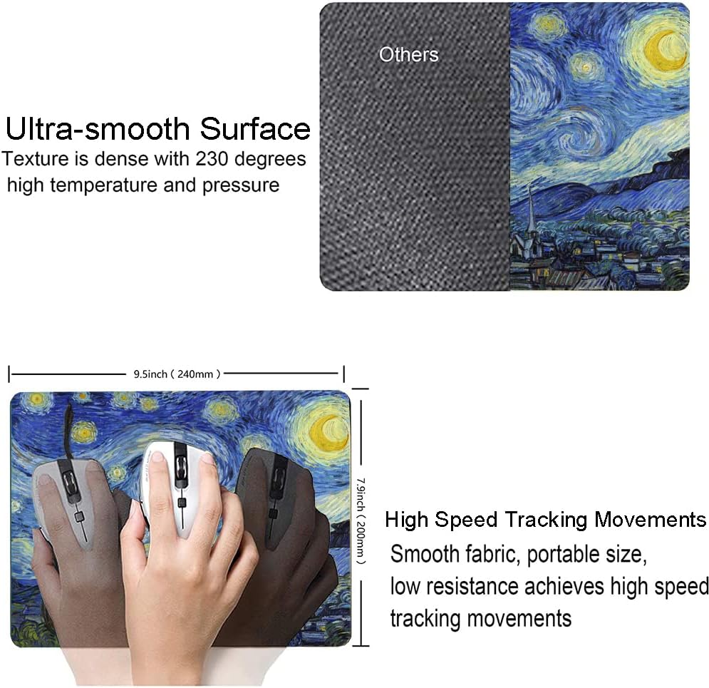 Mouse Pad, Premium-Textured Mouse Mat, Non-Slip Rubber Base Mousepad for Laptop, Computer & PC,9.5×7.9 in,Van Gogh Starry Night