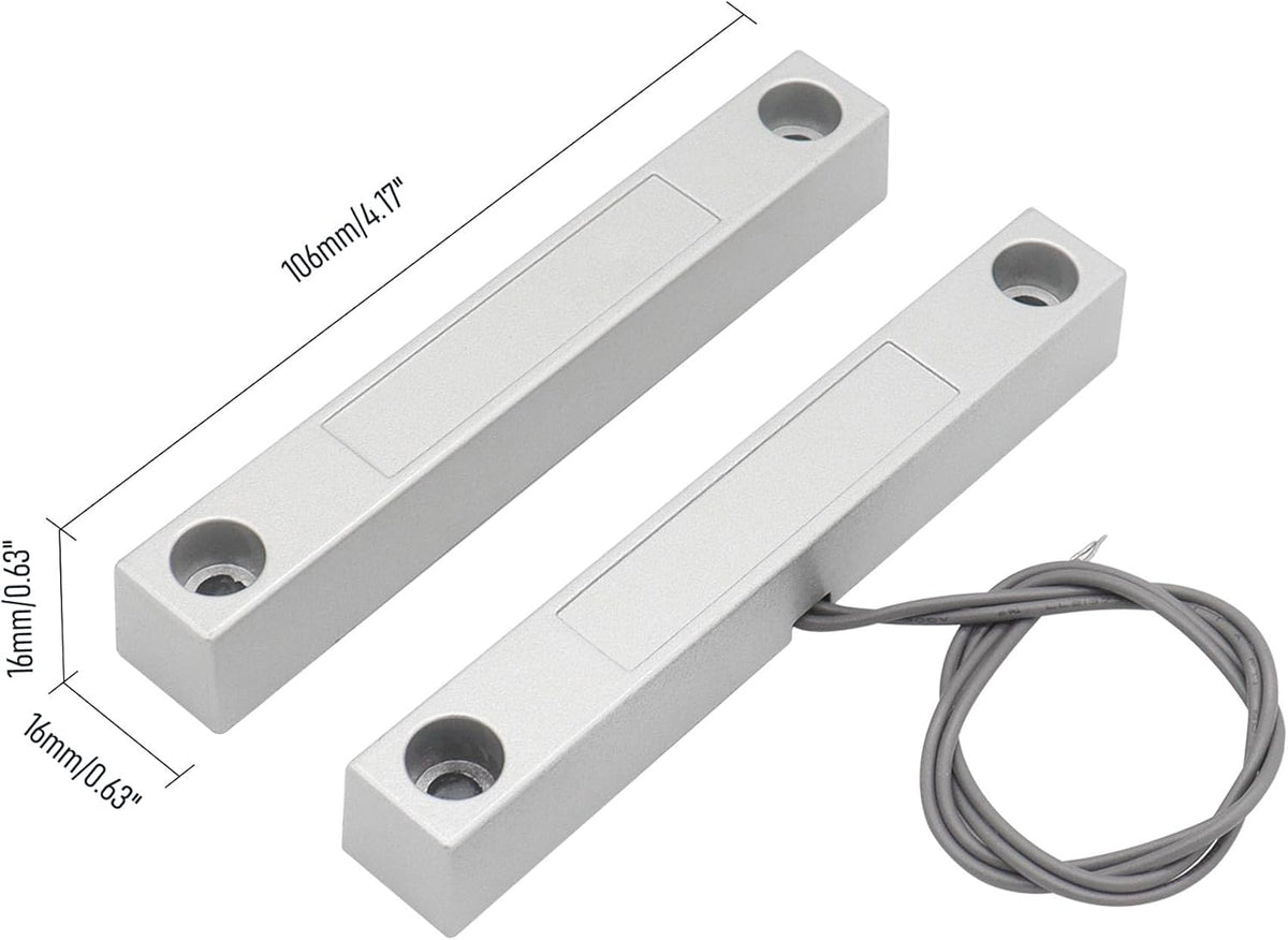 Magnetic Reed Switch Wired Surface Mount Normally Open/Closed NC/NO Contact Sensor Alarm Magnetic Door Switch with 3 Wires, Zinc Alloy Sliver, MC-58