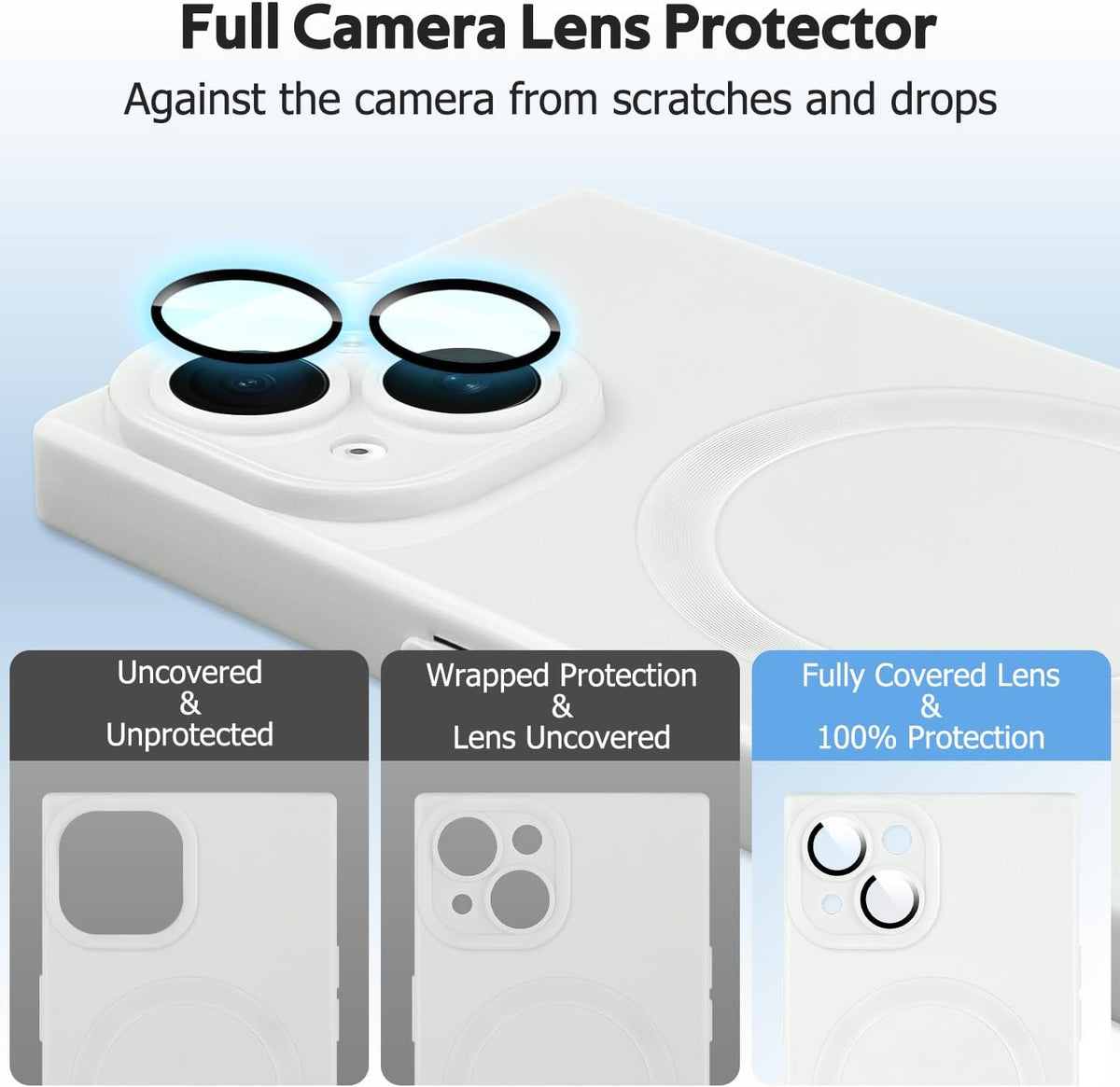 Designed for iPhone 15 Case Compatible with Magsafe Cover Camera Lens Protector Military Grade Protection Shockproof Soft TPU Slim Magnetic Phone Case for iPhone 15 White