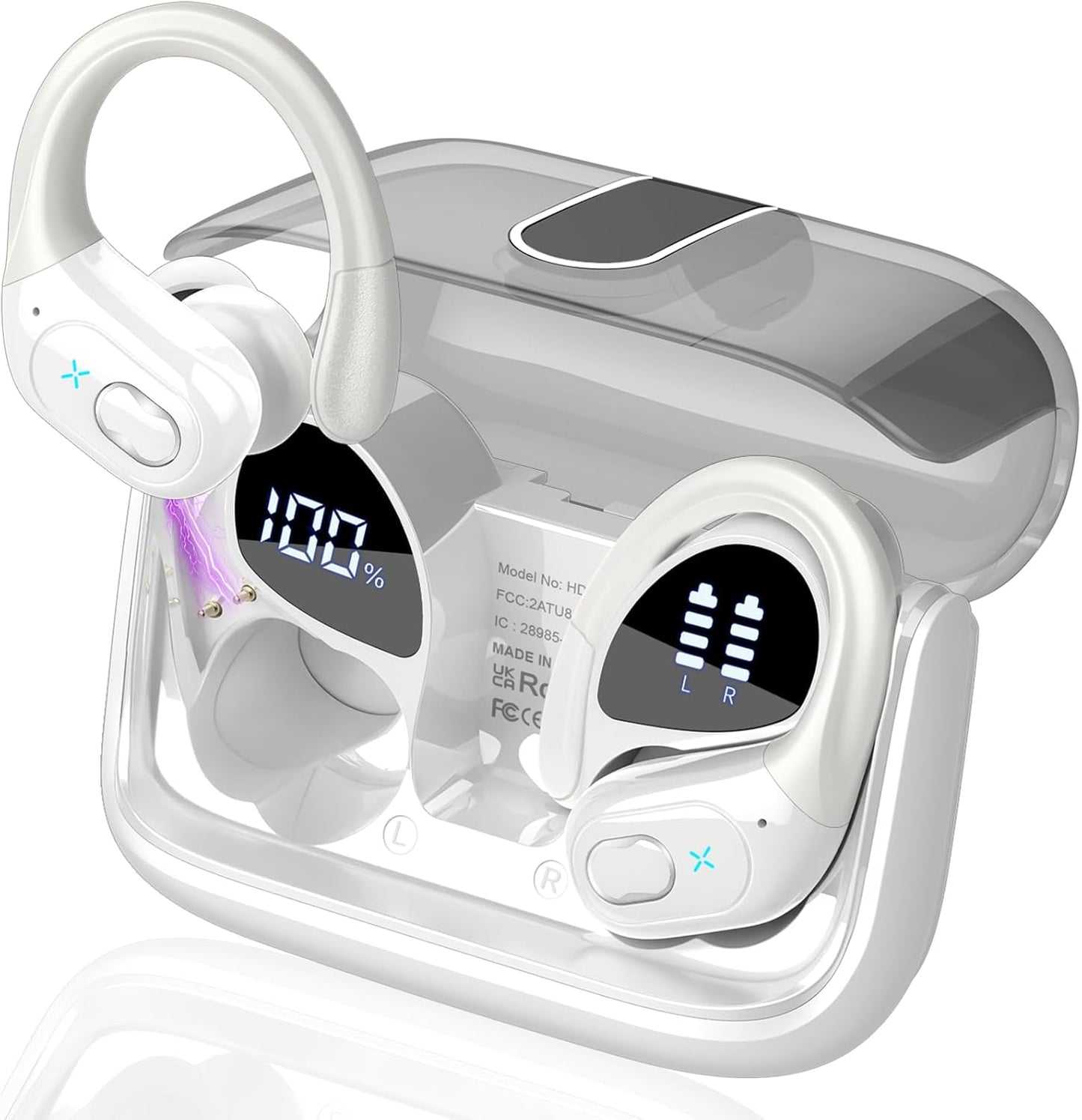 Wireless Earbuds 75hrs Bluetooth 5.4 Headphone Sport, 2025 Bluetooth Earbuds Stereo Deep Bass Over Ear Bud with Earhooks, ENC Noise Cancelling Mic, IPX7 Waterproof Earphone White