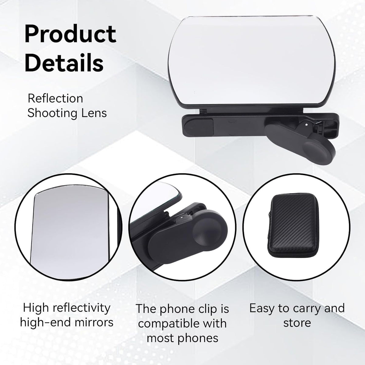 Mirror Effect Lens - Capture Stunning Reflections Instantly,Camera Mirror Reflection Clip for Back Camera Recording, Adjustable Hd Glass Phone Shooting Reflection Mirror (2pcs Black)