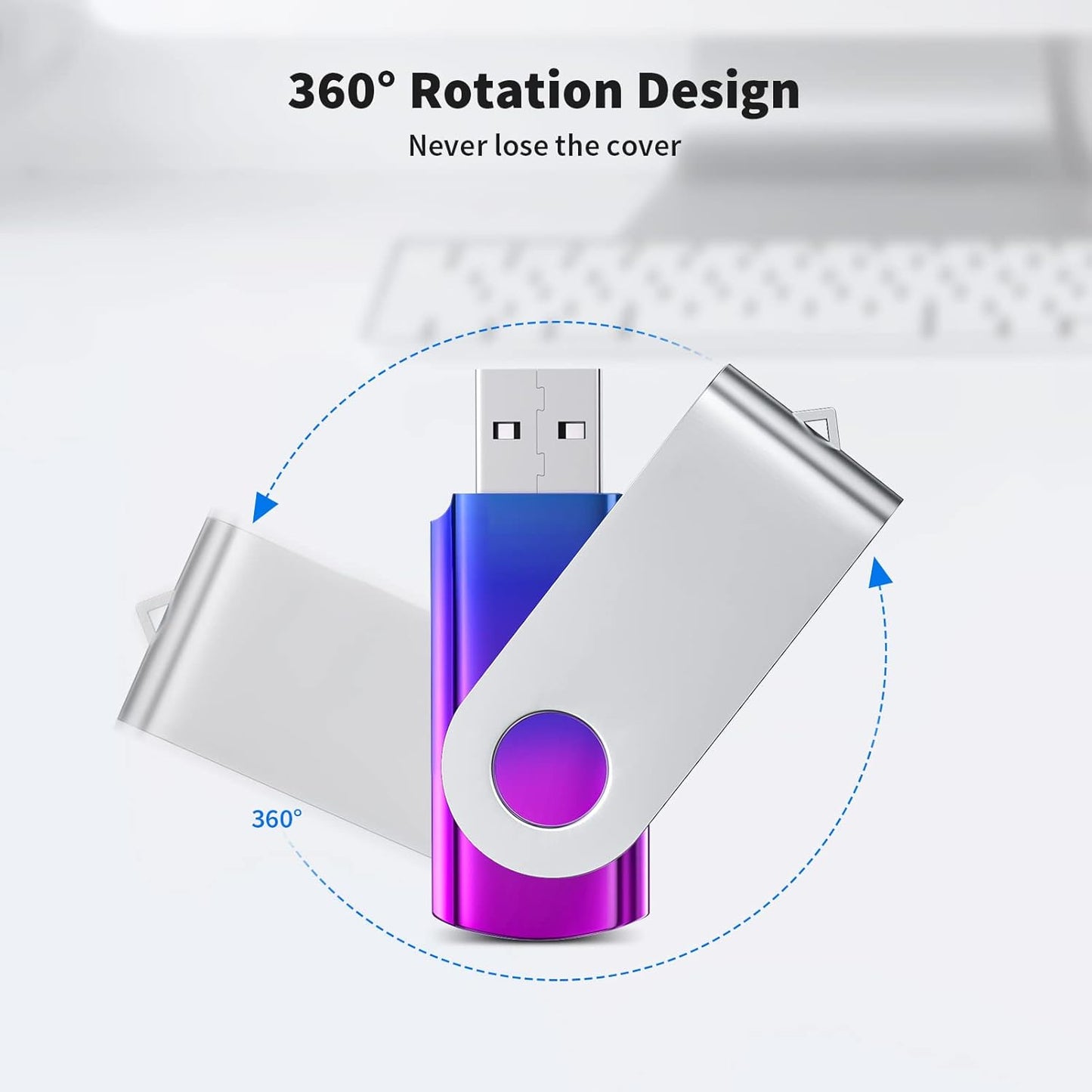 ABLAZE 16GB Flash Drive 2 Pack, USB 2.0 Thumb Drives with Lanyards Swivel USB Memory Stick 16GB（Green and Purple