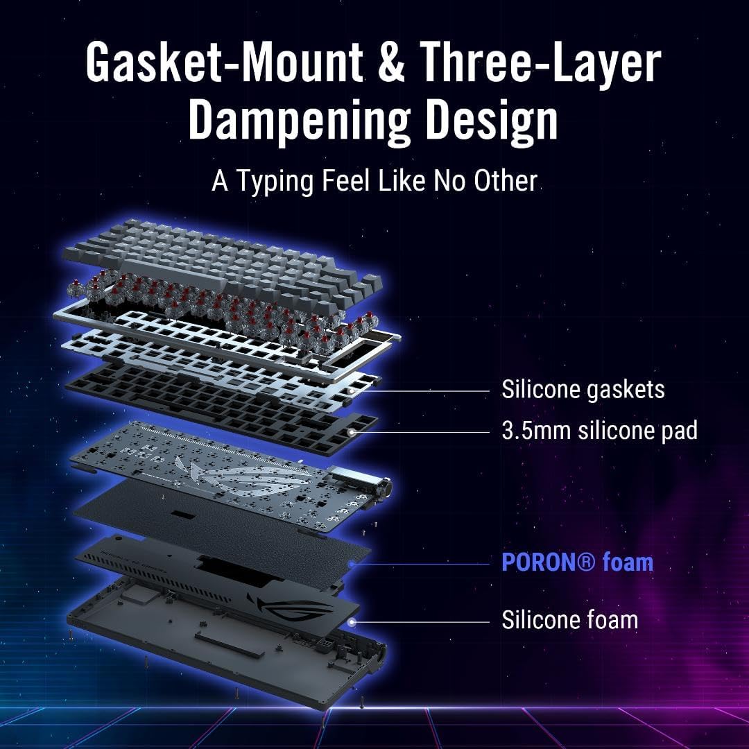 ASUS ROG Azoth 75 Wireless DIY Custom Gaming Keyboard, OLED Display, Gasket-Mount, Three-Layer Dampening, Hot-Swappable Pre-lubed ROG NX Snow Switches & Keyboard Stabilizers, PBT Keycaps, RGB