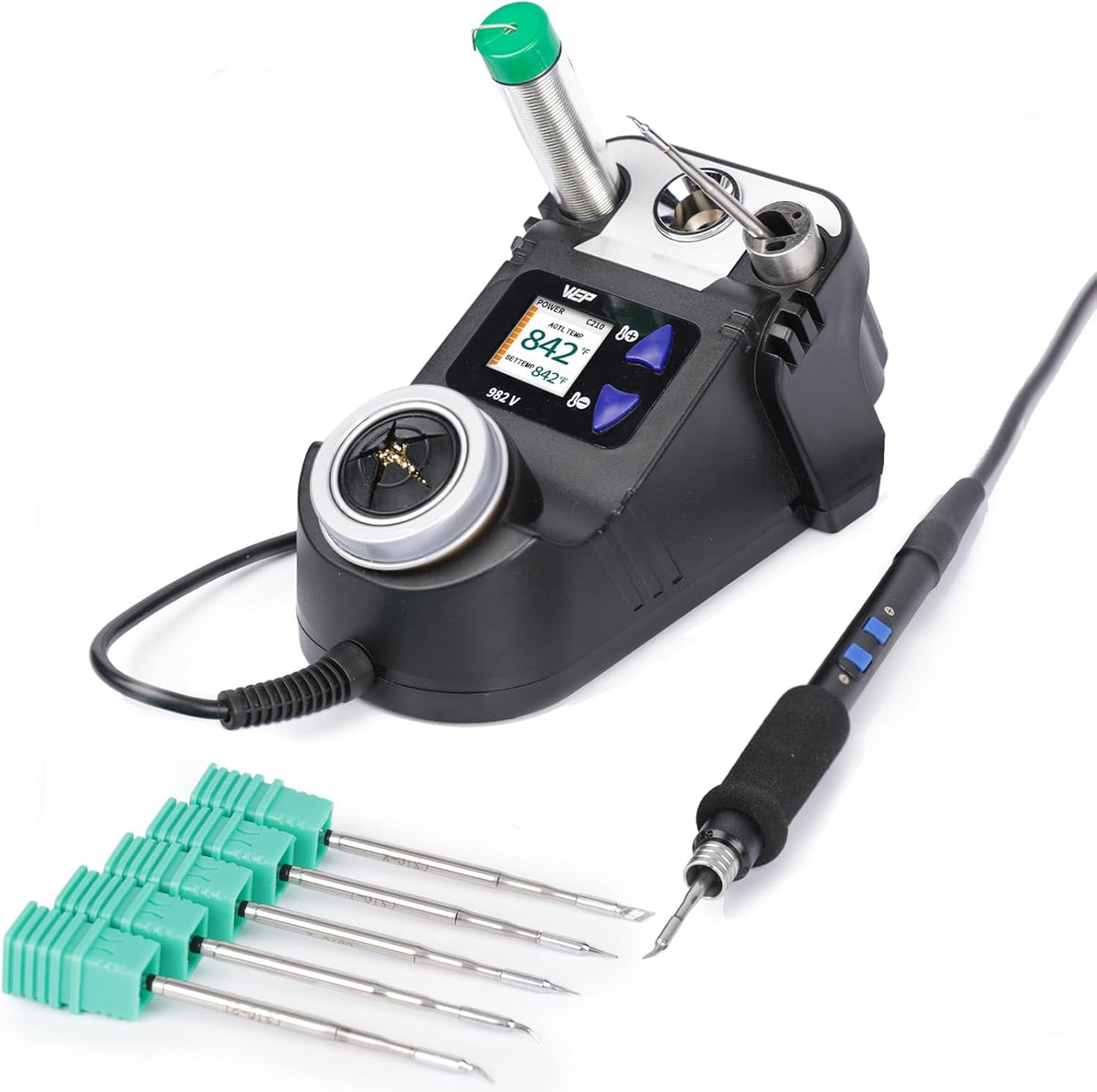 WEP 982-V Micro Soldering kit with 5 C210 Soldering Iron Tips, Temperature Control, Sleep Mode, Auto Shutdown and LCD Display