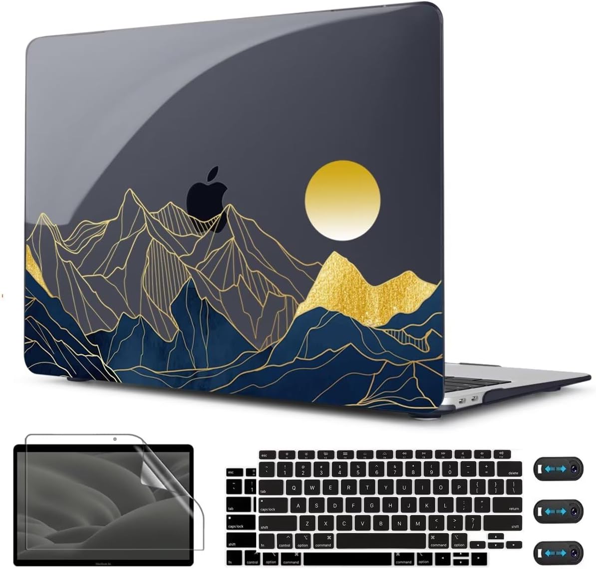 CISSOOK for MacBook Air 13 Inch Case A2337 M1 A2179 A1932 Model 2021-2018 Released, 13 inch Hard Shell Cover with Keyboard Cover for MacBook Air 13 M1 Case with Touch ID - Mountain & Raised Sun