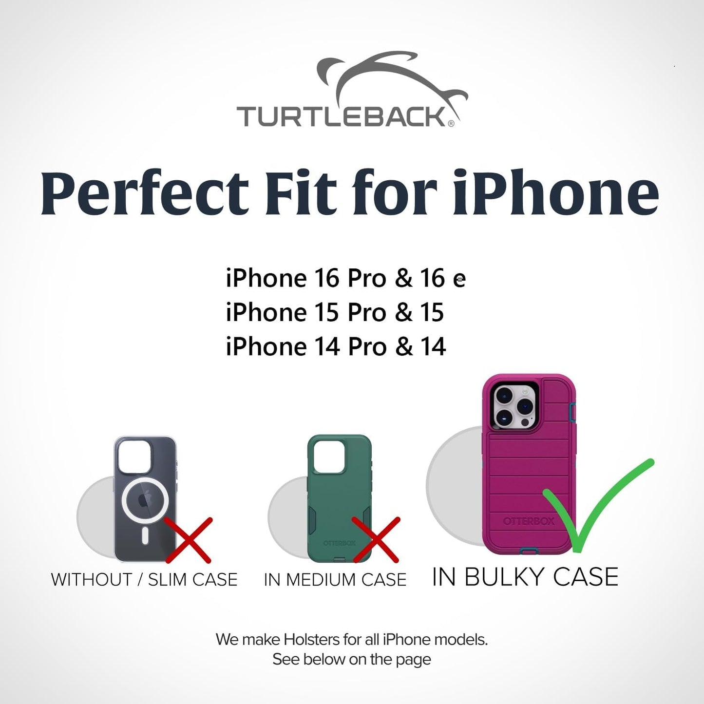 Turtleback Belt Clip for iPhone 16 Pro, 16e, 15 pro 14 Pro 13 Pro -Large- Fits w/Defender Bulky Style Cases - Premium Black Nylon, Vertical Belt Holder, Magnetic Closure HD Rotating Belt Clip