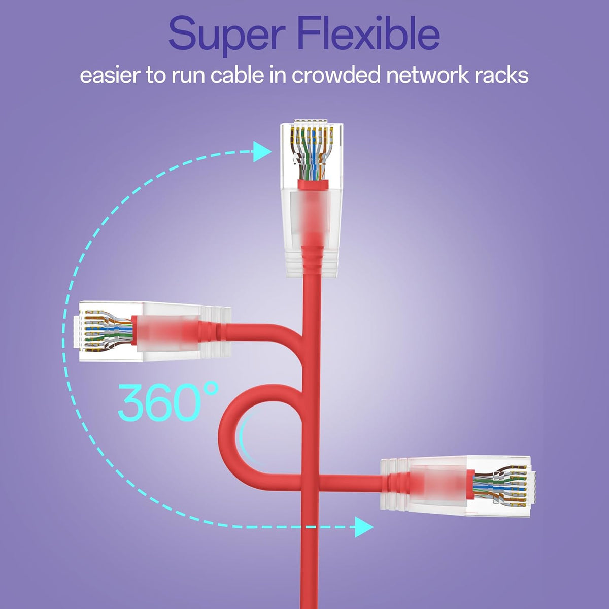 Cat6a Patch Cables 2ft (24 Pack) Slim, Cat6 Ethernet Patch Cable Pure Copper, Flexible Cat 6 Patch Cable 550MHZ 10G, Space-Saving Cat 6A Network Cables for Patch Panel, Red