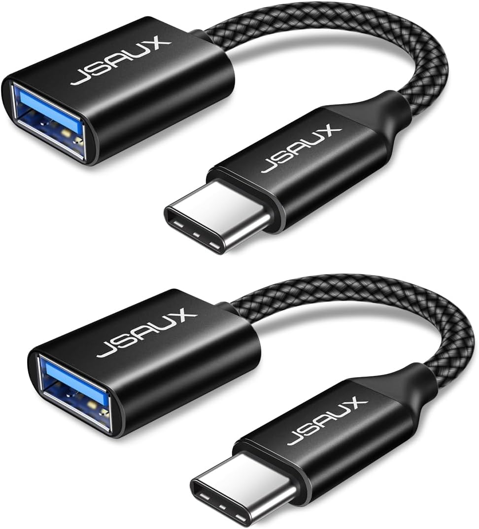 JSAUX USB C to USB 3.0 Adapter [2 Pack], Type C Male to USB Female OTG Cable Compatible with MacBook Pro/Air, iPhone 16 Pro Max/16 Plus/16e/16/15, Samsung Galaxy S25/S24/S23S/22-Black
