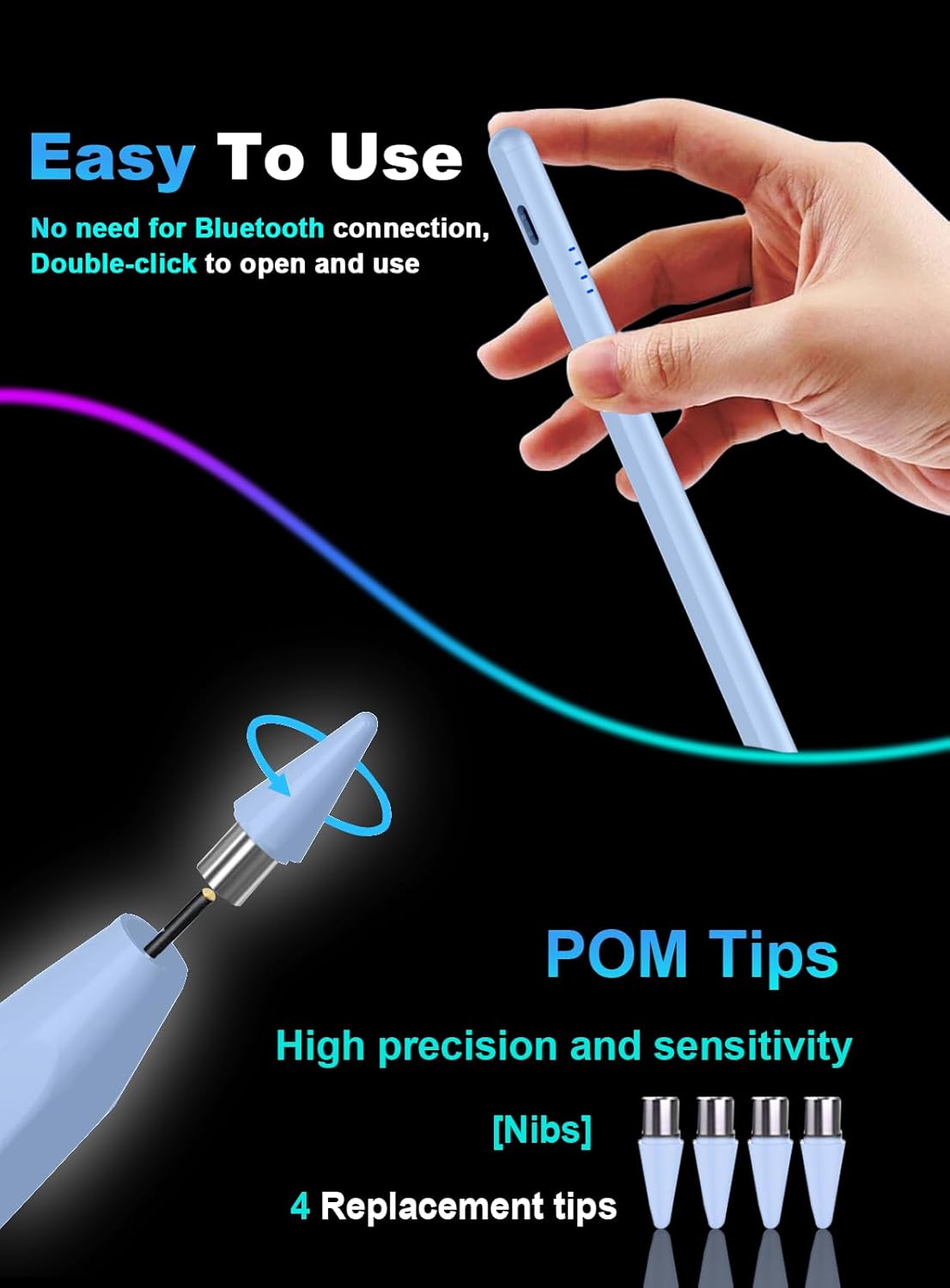 Stylus Pen for Android Tablet/Phone Pom Tips Fast Charge Stylus Pen for iPhone Magnetic Active Pencil Compatible with Samsung A9+, iPhone, Lenovo and Other Android Smartphone and Tablet Devices-Blue
