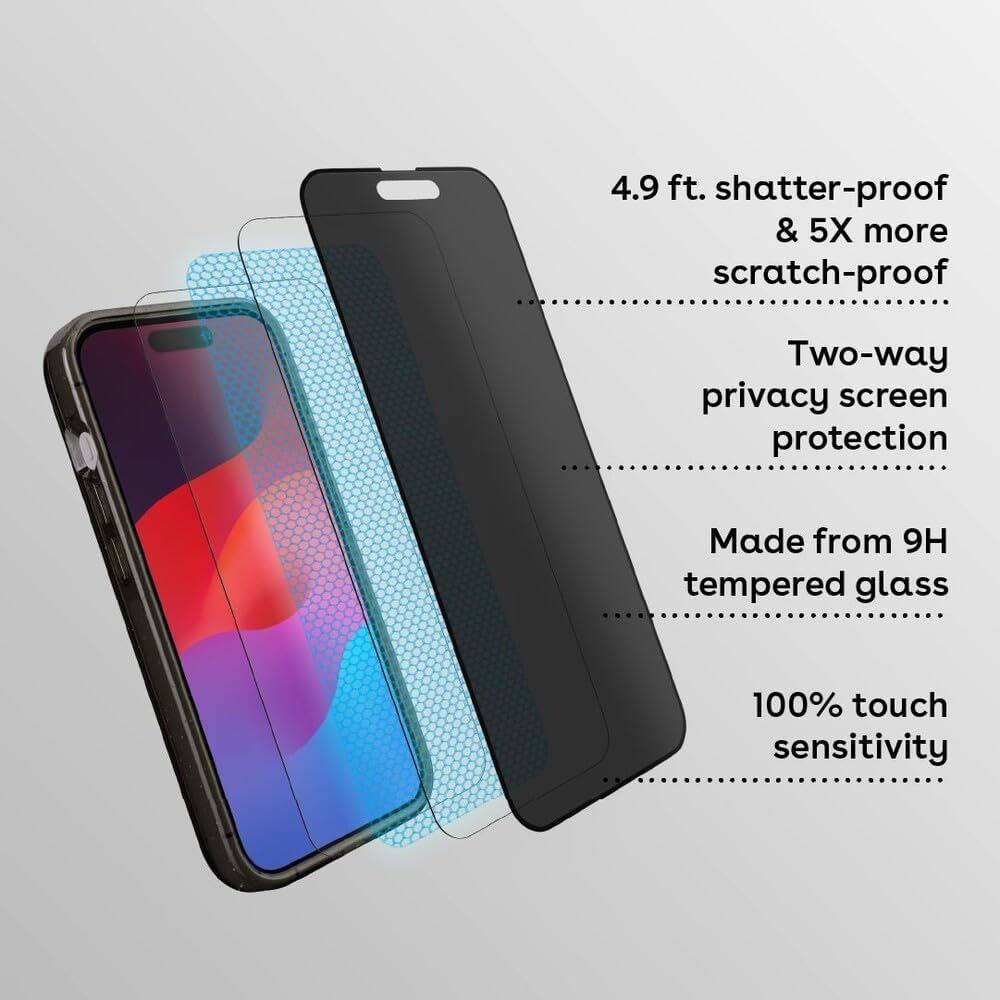 CASETiFY Impact Privacy Screen Protector [Strengthened 9H aluminosilicate glass, applicator included] for iPhone 16 Plus