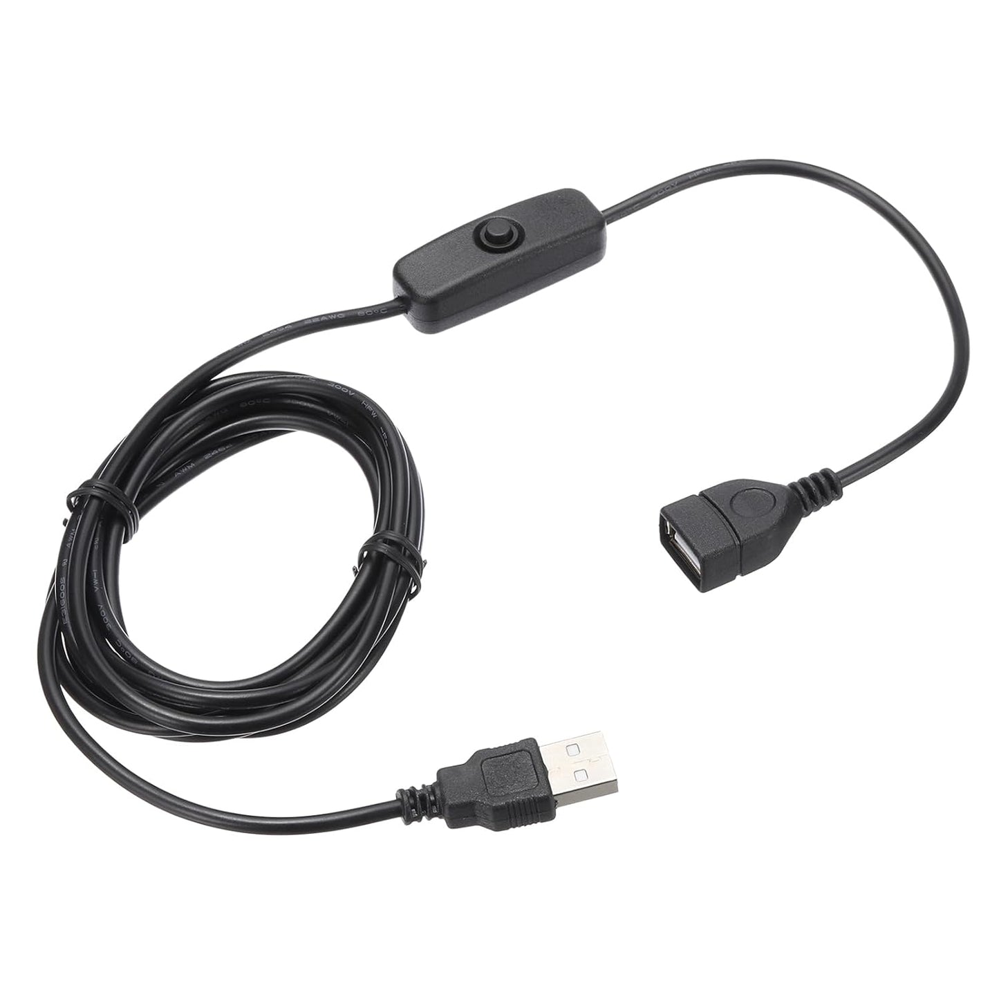 MECCANIXITY USB Extension Cable with ON/Off Button Switch 2m USB Male to Female Extension Cord for Desk Lamp Fan LED Light Strip Black Pack of 1