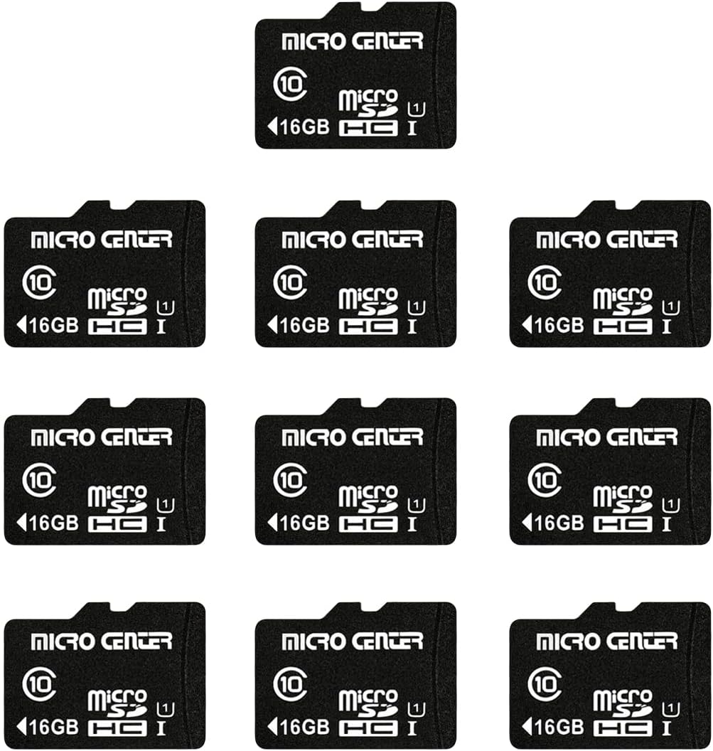 Micro Center 16GB Class 10 MicroSDHC Flash Memory Card with Adapter for Mobile Device Storage Phone, Tablet, Drone & Full HD Video Recording - 80MB/s UHS-I, C10, U1 (10 Pack)