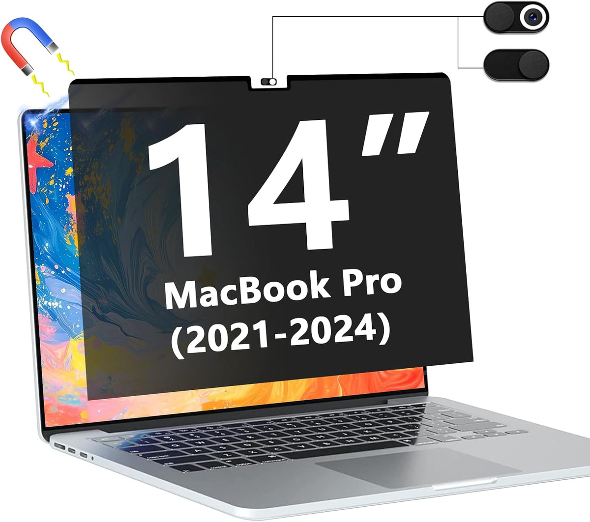 Magnetic Privacy Screen Protector for MacBook Pro 14 Inch 2021-2024 (M1/M2/M3/M4), Removable Anti Spy Glare Blue Light Shield, 14.2" Mac Laptop Privacy Filter