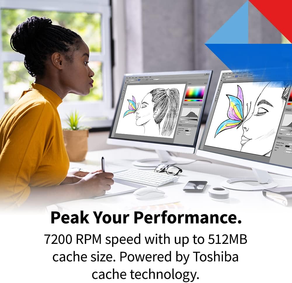 Toshiba X300 PRO 20TB High Workload Performance for Creative Professionals 3.5-Inch Internal Hard Drive – Up to 300 TB/Year Workload Rate CMR SATA 6 Gb/s 7200 RPM 512 MB Cache - HDWR62AXZSTB