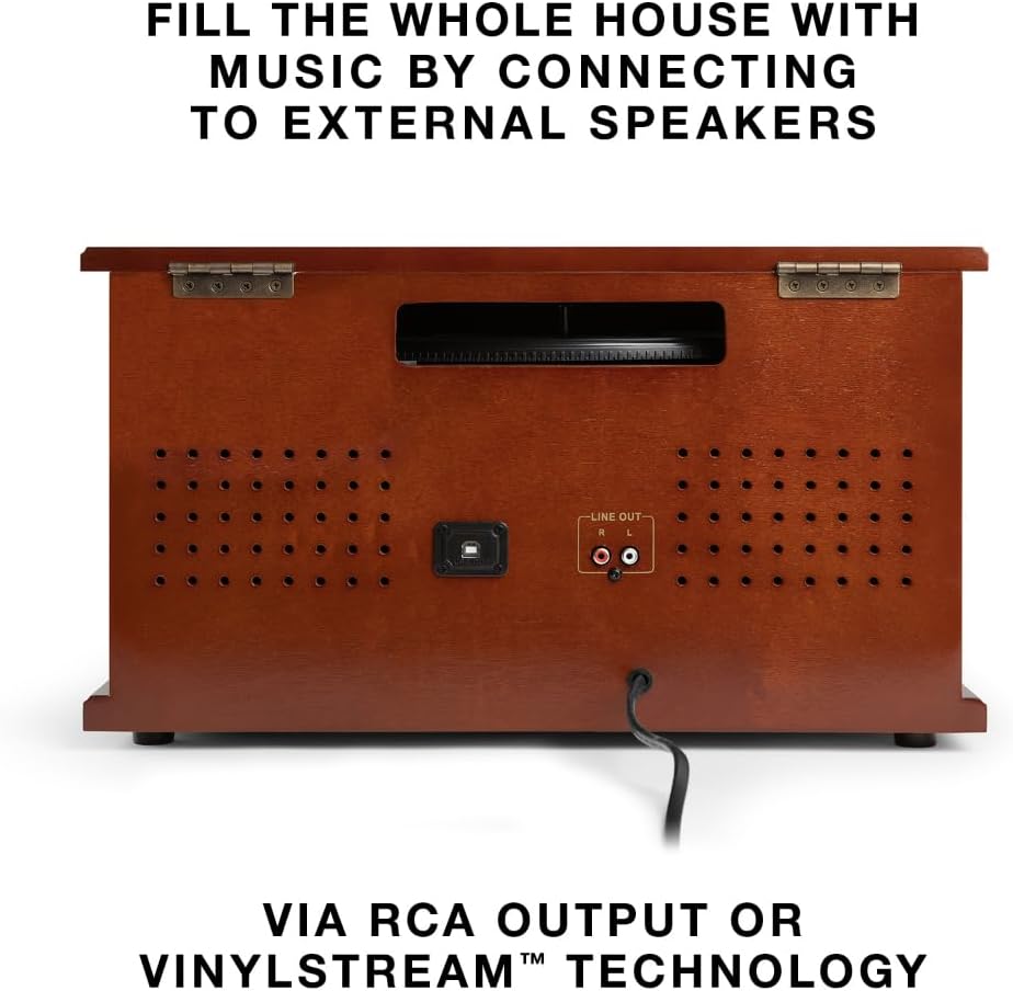 Victrola Navigator 8-in-1 Bluetooth Record Player with Built-in Speakers– 3 Speed Turntable, CD Player, Cassette, FM Radio, USB, RCA Out, Headphone Jack, Wireless Music Streaming, Real Wood (Mahogany)
