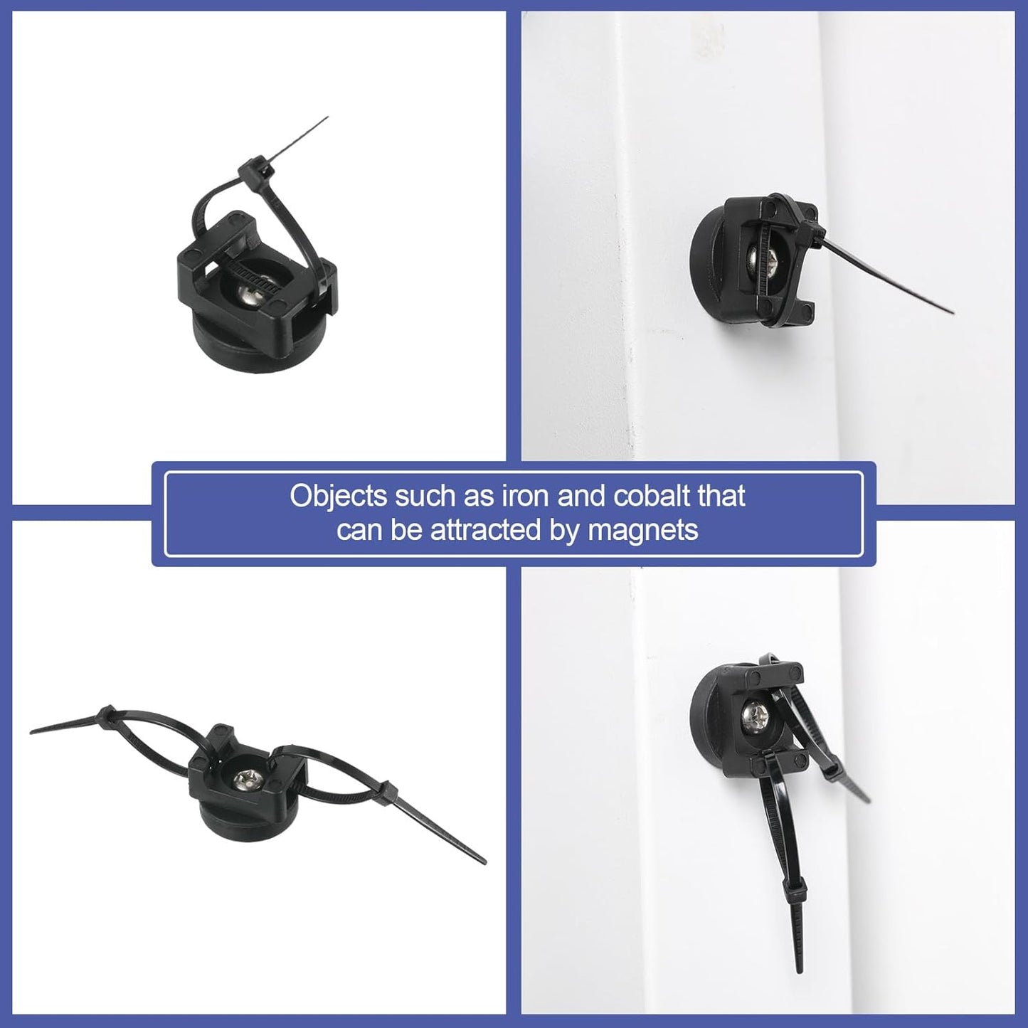 Yookeer 12 Pcs Magnetic Zip Tie Mount Base Black Magnetic Cable Clips Wire Holder Multipurpose Cable Ties Management Base Electrical Supplies for Wire (22 mm)
