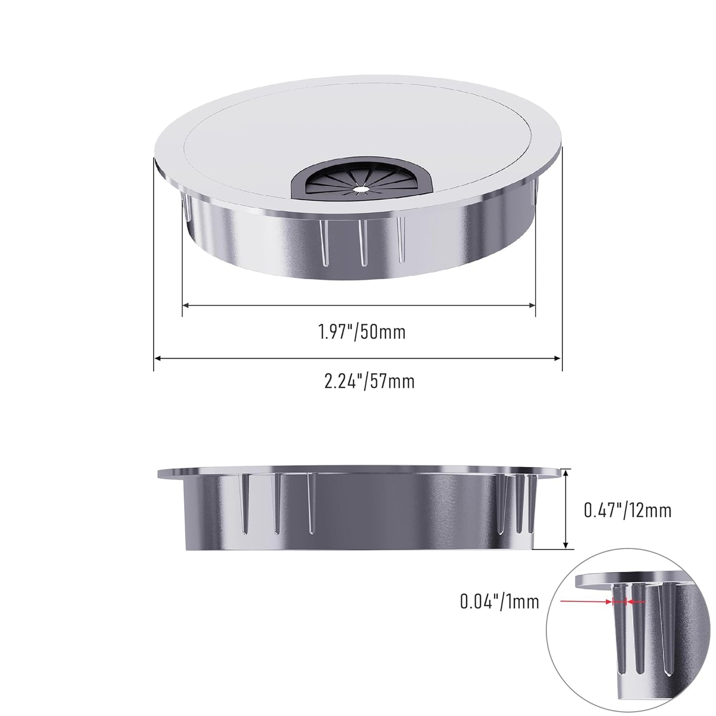 2 Pack Desk Grommet 2 Inch 50mm, Zinc Alloy Computer Desk Wire Hole Cover, Office Desktop Cord Cable Hole Metal Ring, Silver Tone
