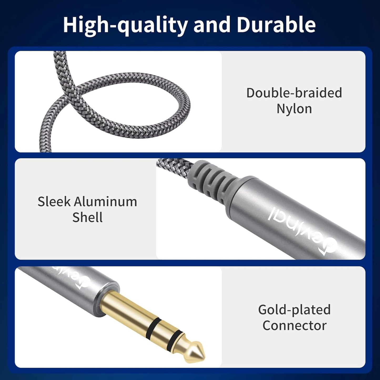 Devinal 1/4 inch Headphone Extension Cable, 6.35mm TRS Male to Female Stereo Cord, Quarter Inch Guitar Cable Extender, 6ft (2 Meters)