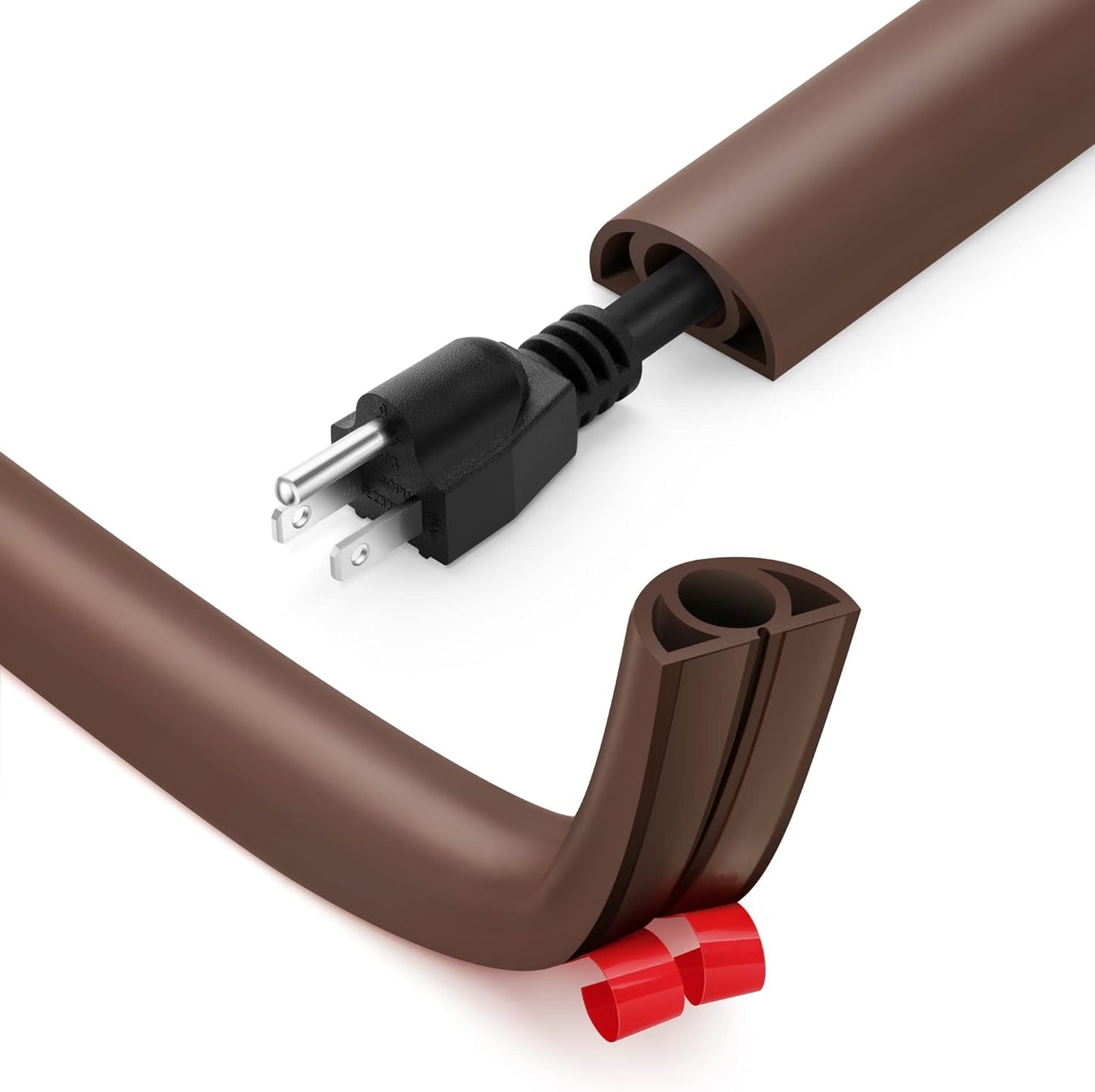 12ft Cord Cover Floor for Extension Cords, Self-Adhesive Floor Cable Cover to Protect Cables & Prevent Tripping, PVC Cord Hider Protector, Internal Wire Management Channel Diameter: 0.39", Brown