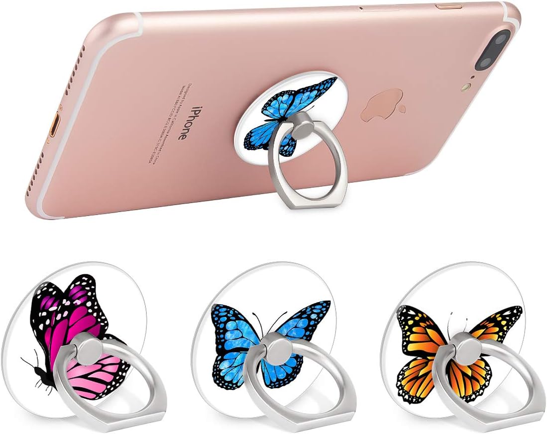 Bonoma Finger Ring Stand, 3 Pack Butterfly 360 Degree Rotation Phone Ring Stand Grip Holder Compatible with Smartphones and Tablets