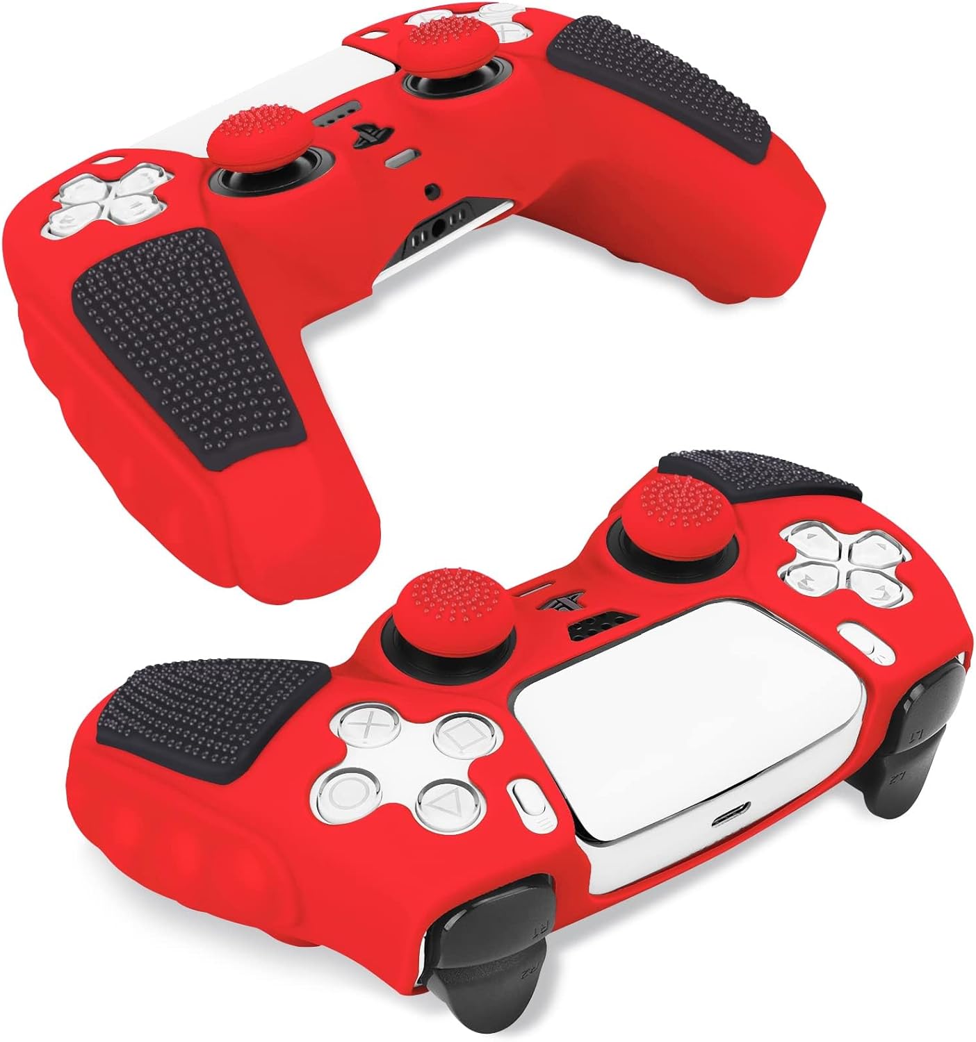 SIKEMAY Anti-Slip PS5 Controller Skin, Soft Thicken Non-Slip Studded Silicone Gel Grip Protective Cover Case for PlayStation 5 Controller Grip, 2 Pack with 8 x Thumb Grip Caps