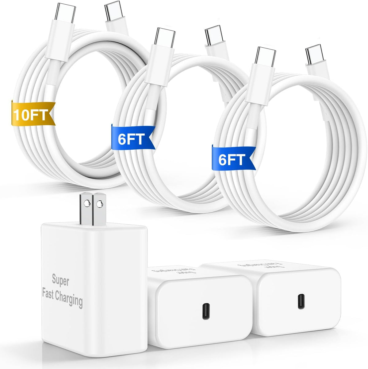 iPhone 16 Pro Max Charger Fast Charging, 45W Super Fast USB C Chargers for iPhone 16 15 6FT+6FT+10FT Type C Chargers Cord with Fast Charger Block for iPhone 16/16 Pro Max/15/15 Pro Max/iPad/ GalaxyS24