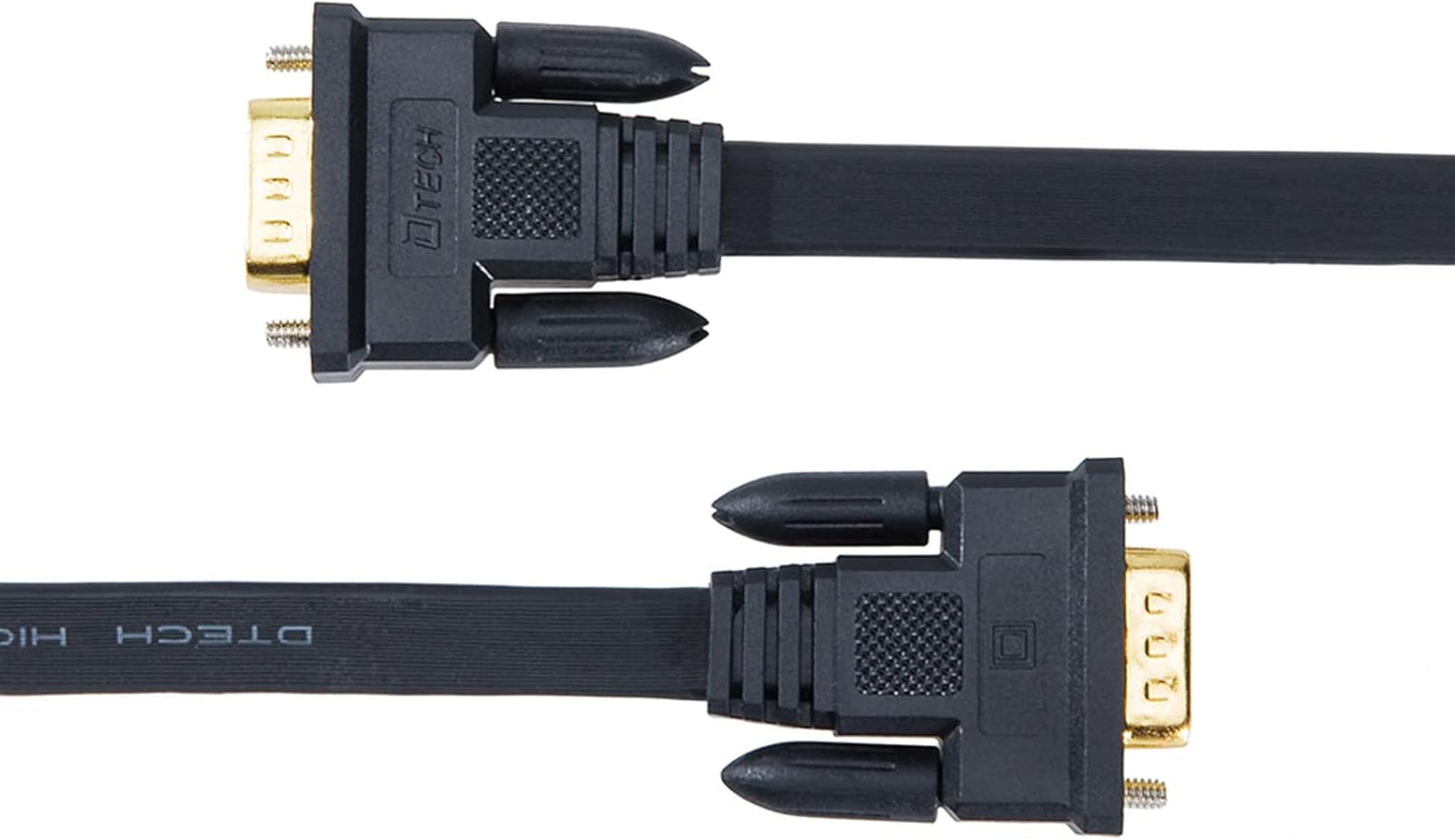 DTech 25ft Ultra Thin Flat Type Computer Monitor VGA Cable Standard 15 Pin Male to Male Connector SVGA Wire 25 Feet - Black