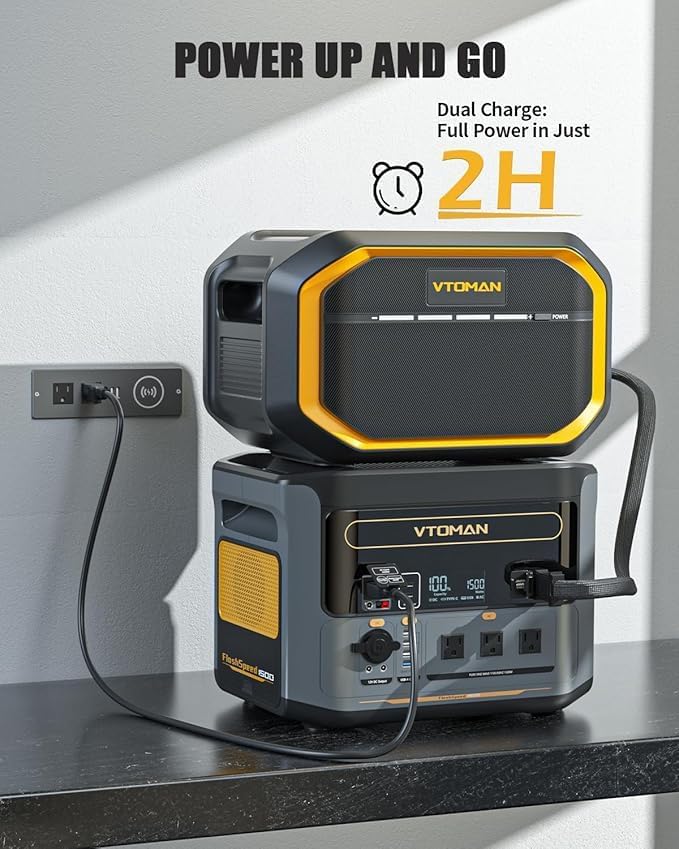 VTOMAN FlashSpeed 1500 Portable Power Station with Extra Battery - 3096Wh/1500W(3000W Peak) Solar Generator with LiFePO4 Battery, 100W USB-C, 60 Min Fast Charging 0-80% for Camping, Backup, RV