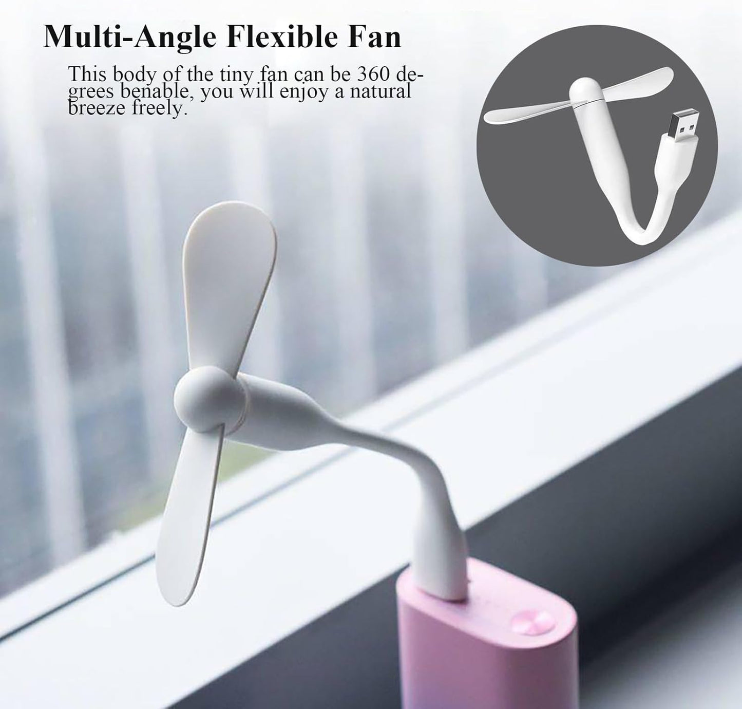 Mini USB Fan, Portable Pocket Fan USB-A Powered Little Cooler, Quiet Operation, for Home Office Car Outdoor Travel- 4 Pack (2 Black+ 2 White)