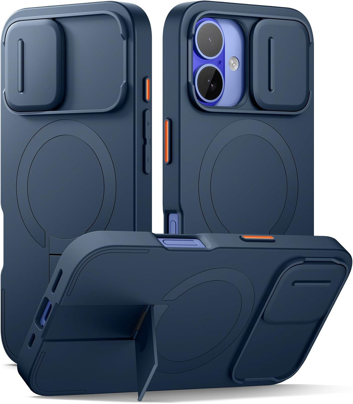 SURITCH for iPhone 16 Case with Magnetic Camera Slide Cover and Adjustable Kickstand, Compatible with MagSafe, Shockproof Bumper Case Slim Protective Cover 6.1 Inch, Blue