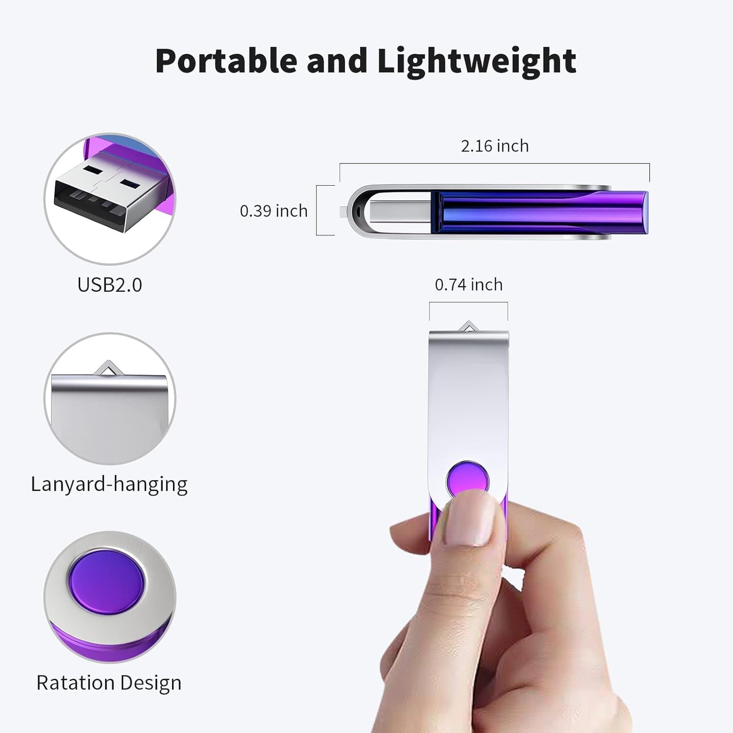 ABLAZE 4GB Flash Drive 2 Pack, USB 2.0 Thumb Drives with Lanyards Swivel USB Memory Stick 4GB（Green and Purple