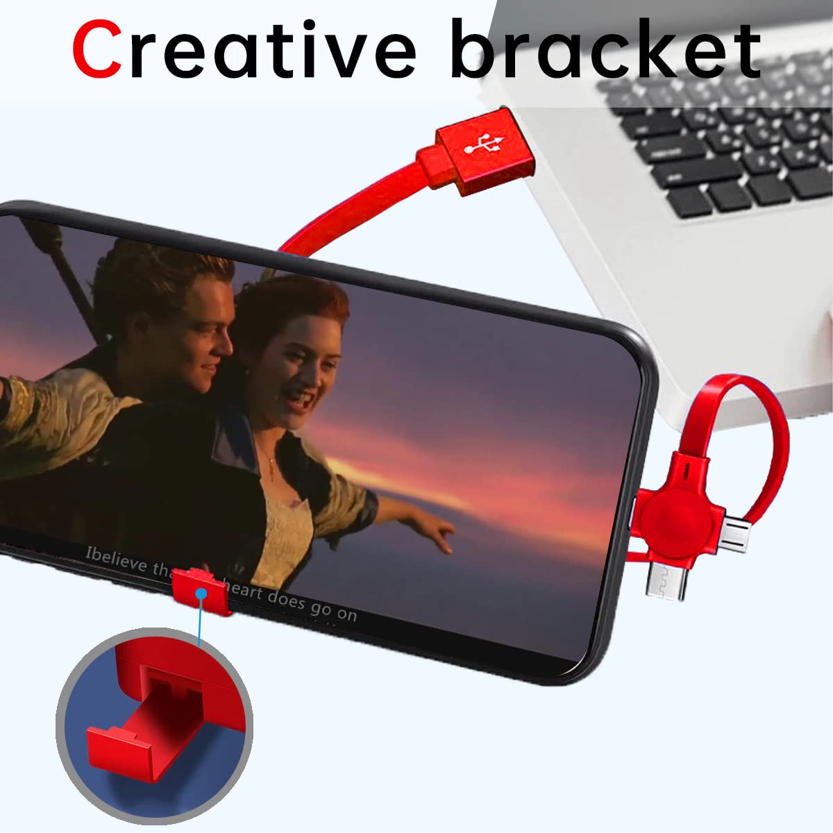 2 Pcs 3 in 1 Retractable Multi Chargers Cable(3.28FT) with USB C/Micro USB/IP and Phone Stand, Festivals and Birthday Gift for Your Family and Friends, Compatible with iPhone/Android/Tablet