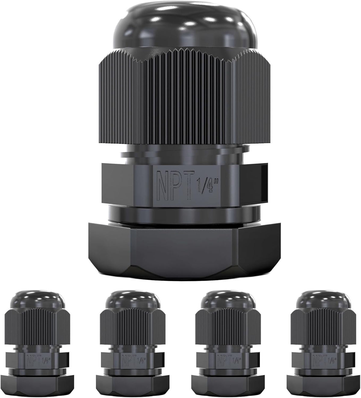 MGI SpeedWare 1/4" NPT Strain Relief Nylon Cord Grip Cable Glands, Black Plastic Grommet 5-Pack