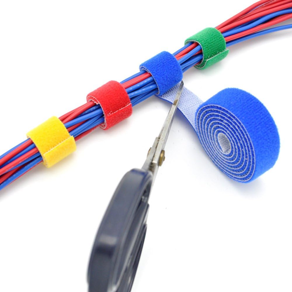 Reusable Fastening Tape Cable Ties 3/4 Inch Double Side Hook Roll (25 Yard, Blue)