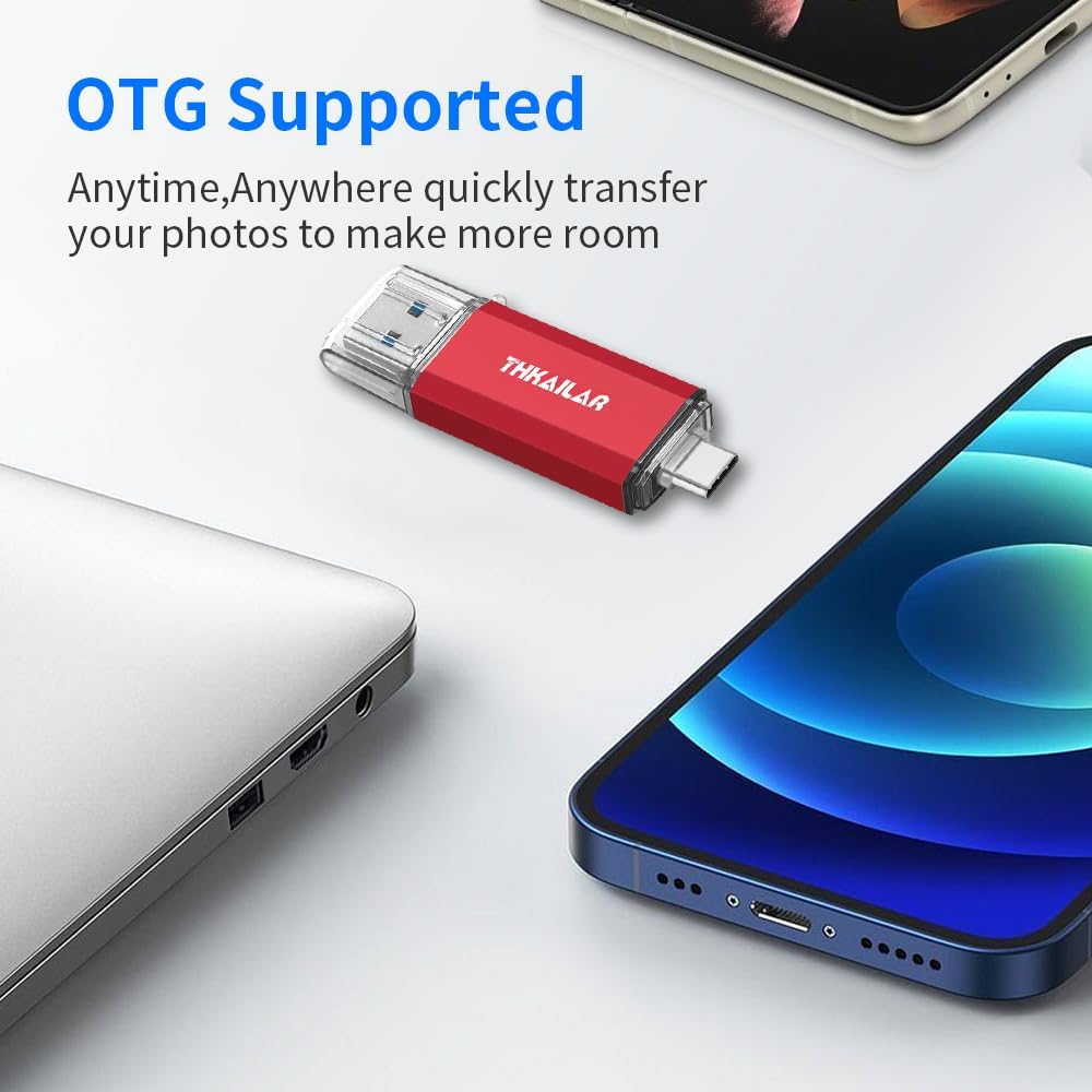 Thkailar 32GB Fat32 USB C Flash Drive OTG High Speed for Store Data-USB 3.1 Thumb Drive C Jump Drive-Compatible with Samsung,Mac Pro,Laptops,Tablets,PC(Red)