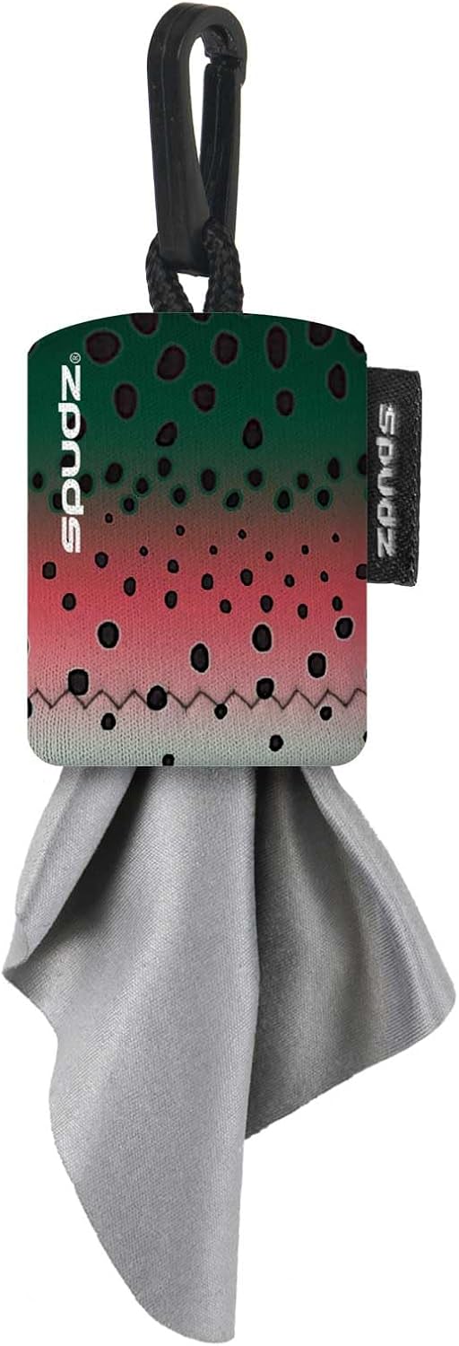 SPUDZ Classic Microfiber Lens Cleaner – Clip-On Pouch, Washable – for Binoculars, Scopes, Glasses, Screens | Mountain Rainbow, 6 x 6 Inch