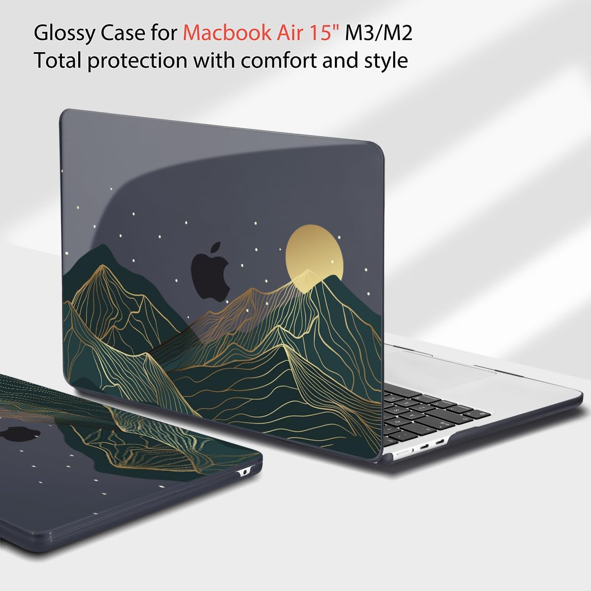 Teryeefi Compatible with MacBook Air 15 inch Case 2023 2024 A3114 A2941 with M3 M2, Plastic Hard Case & Keyboard Skin & Screen Protector for MacBook Air 15.3" Retina Display Touch ID, Mountain Sun