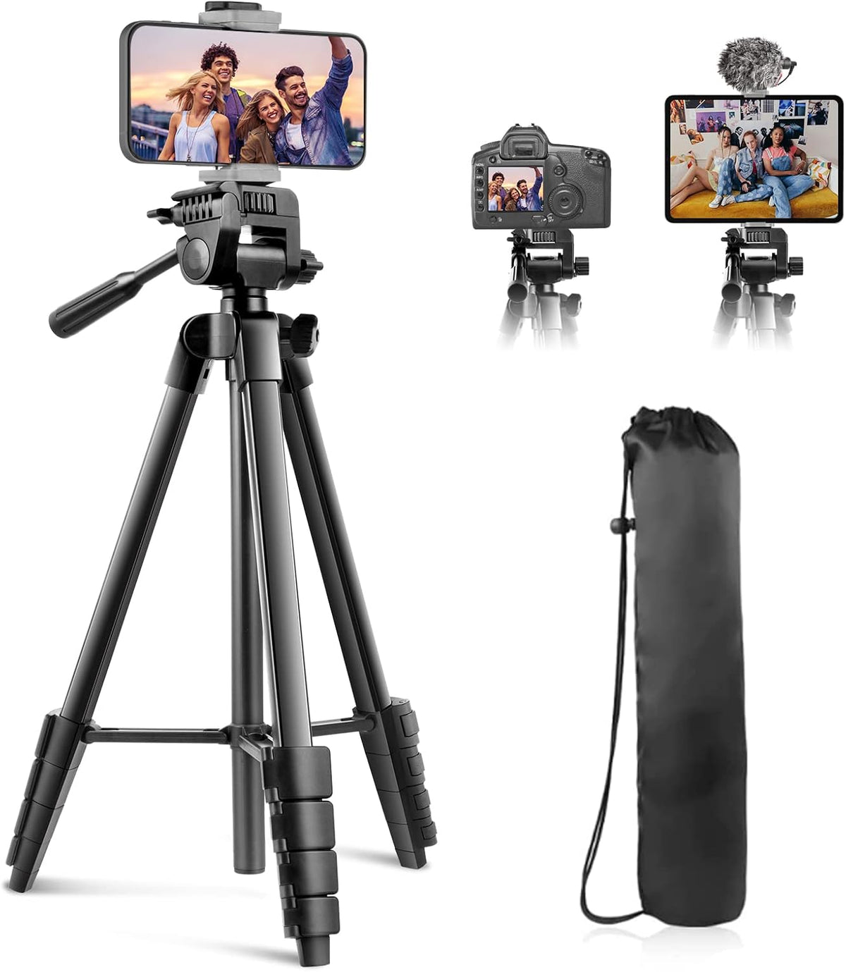 Sensyne 64" Camera Tripod Stand, Versatile Phone & iPad Tripod with Wireless Remote and 2-in-1 Phone Holder for Selfie/Video Recording/Photo/Live Stream/Vlog