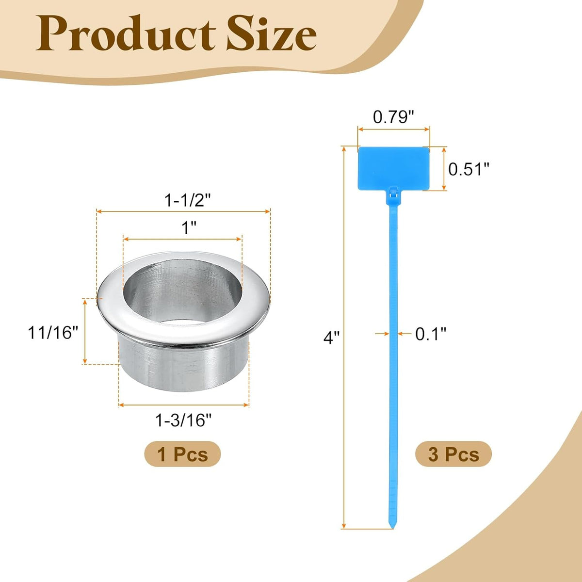 uxcell Desk Grommet, 1-3/16" (30mm) Zinc Alloy Cable Hole Cover Wire Cord Organizer with Marked Cable Ties for Home Office Desktop Wire, Silver Tone