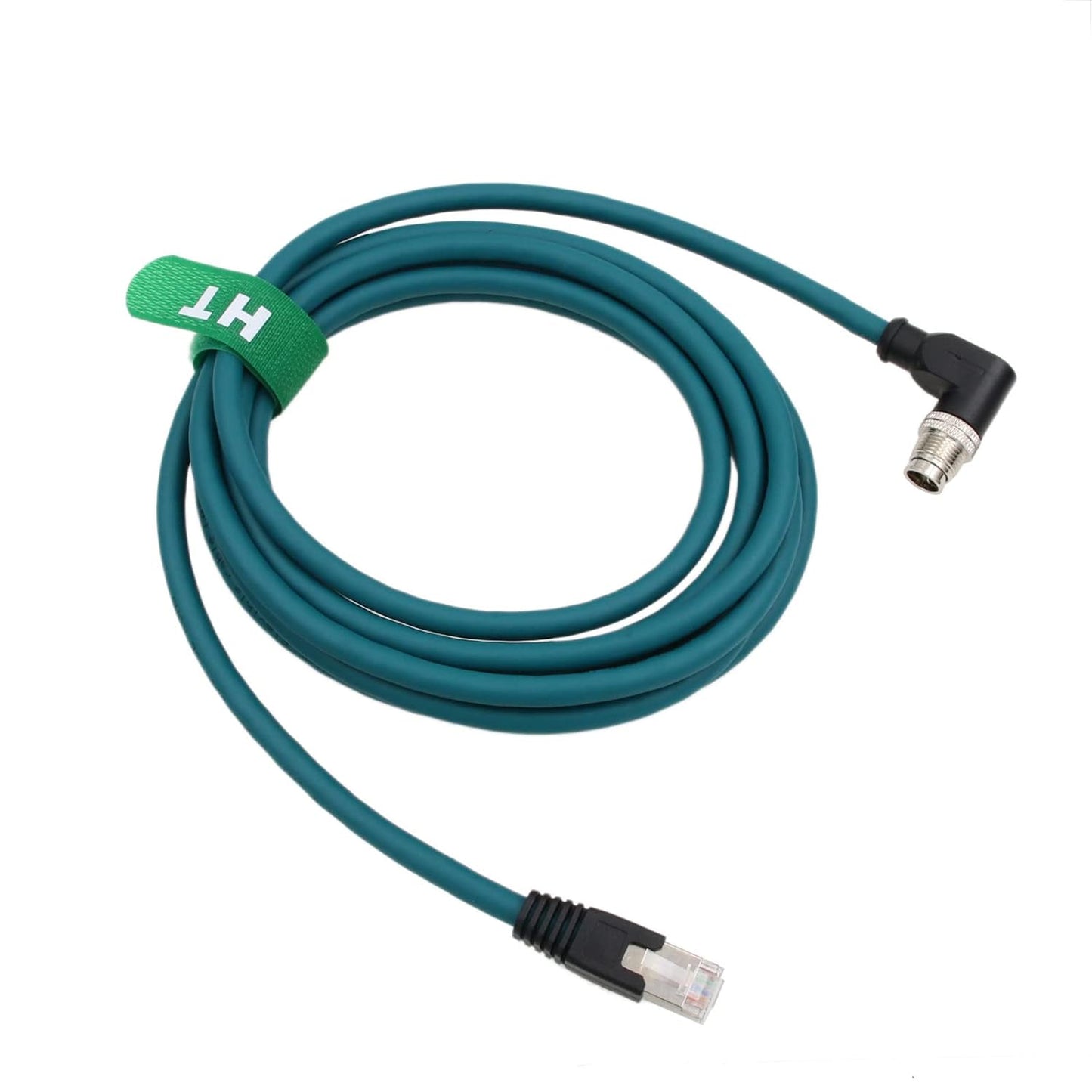Ethernet GigE M12 8 Pin X-Code RJ45 CAT-7e Cable for Cognex in Sight 7000 gen2 9000 2000 Data Man 260 380 470 Camera Sensor Reader, Right Angle 8P (15m)